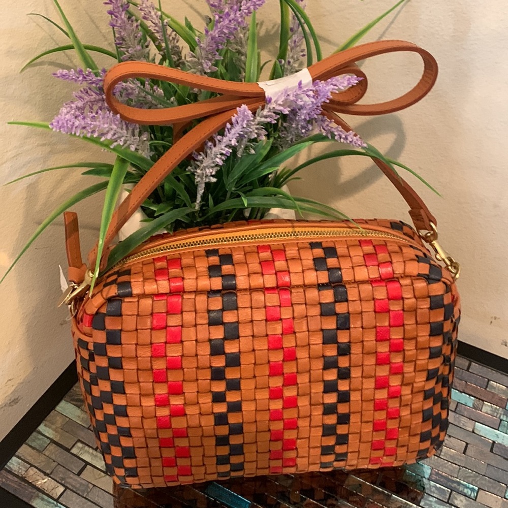 Clare V . Marisol Woven Leather Crossbody Bag, PINSTRIPE WOVEN CHECKER - Picture 3 of 17